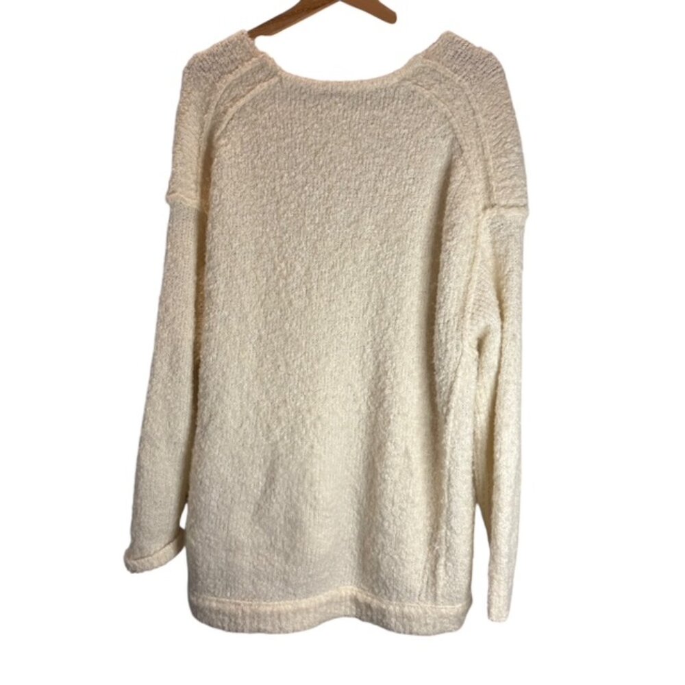 Free People Off White Oversized Knit V-Neck Tunic Sweater Womens Medium - Picture 2 of 6